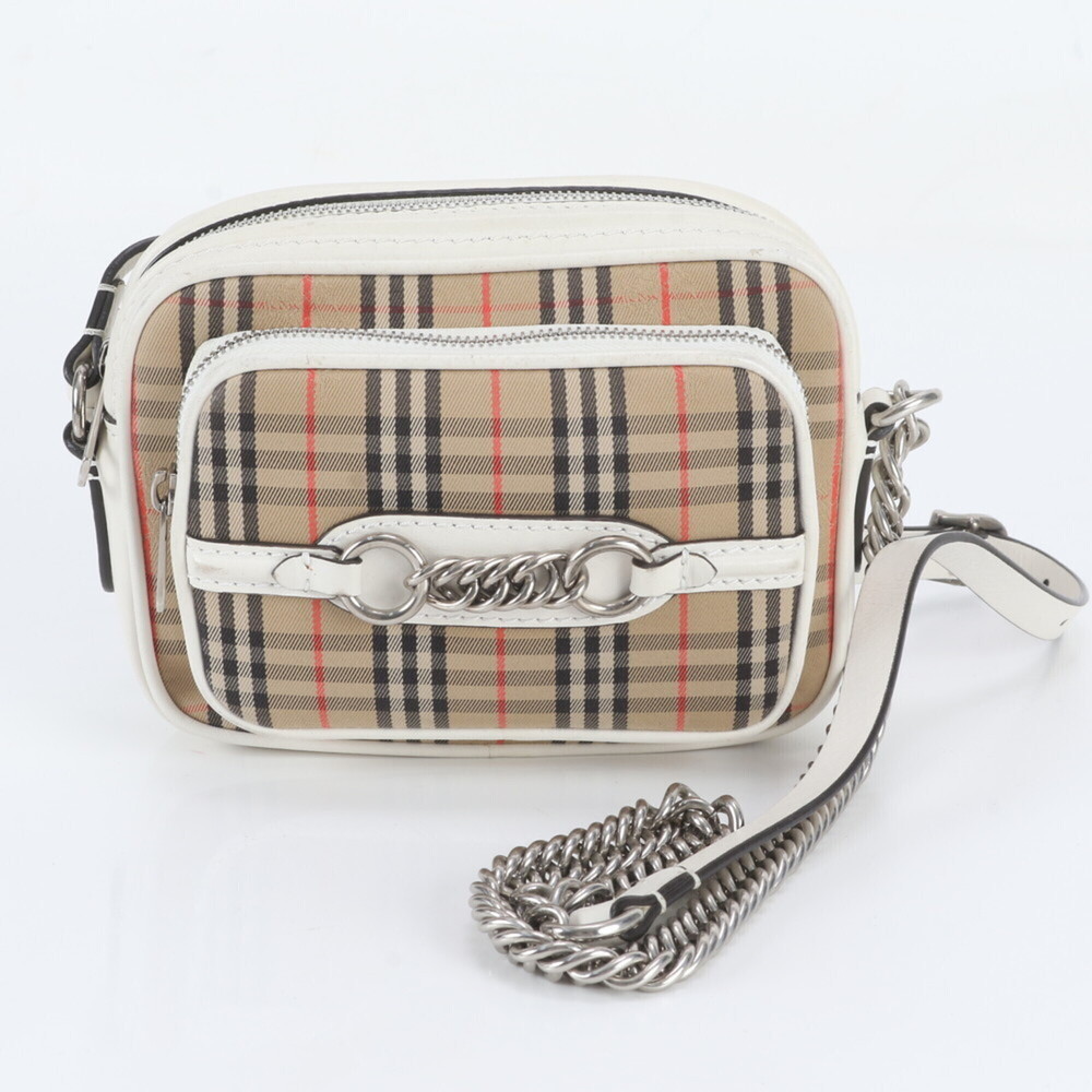 Burberry Nova Check CFPCXP1297 Leather Canvas Shoulder Bag Crossbody for Women